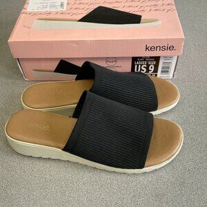 Kensie Women's Size 9 Ellie Black Slides Knit Wedge Sandals